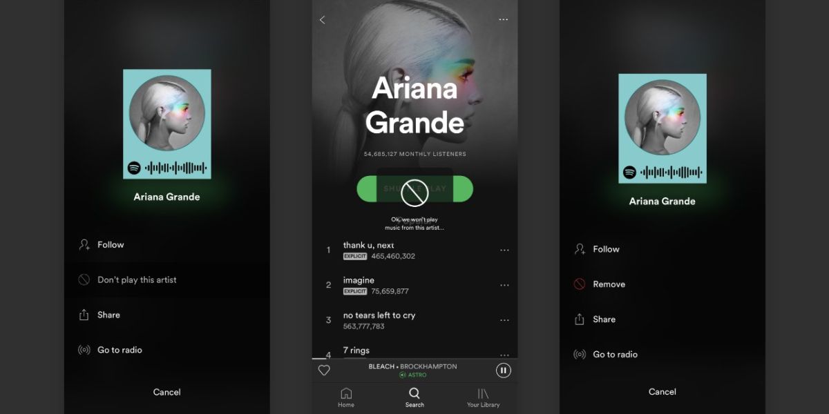 Bloqueo de artistas en Spotify