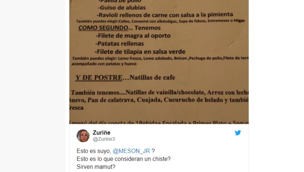 Un restaurante de Cartagena publica un chiste sobre la violación junto a su menú del día