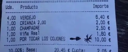 Ticket donde cobran 10 euros 'por tocas los cojones' Ticket donde cobran 10 euros 'por tocas los cojones'