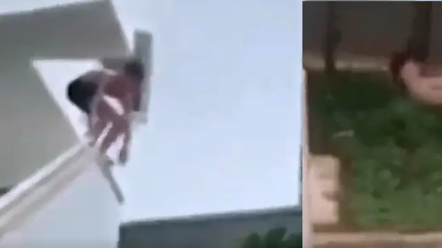 Un joven británico haciendo 'balconing' en Magaluf
