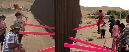 Los dos lados del muro unidos por unos columpios. Los dos lados del muro unidos por unos columpios.