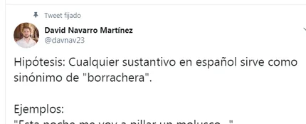 El tuit viral sobre los sinónimos de 'borrachera' El tuit viral sobre los sinónimos de 'borrachera'