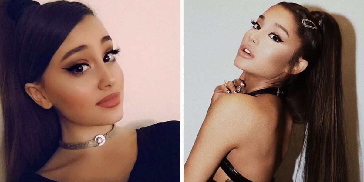 Paige Niemann (a la izquierda), la doble de Ariana Grande (a la derecha)