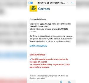 El mensaje falso de Correos El mensaje falso de Correos