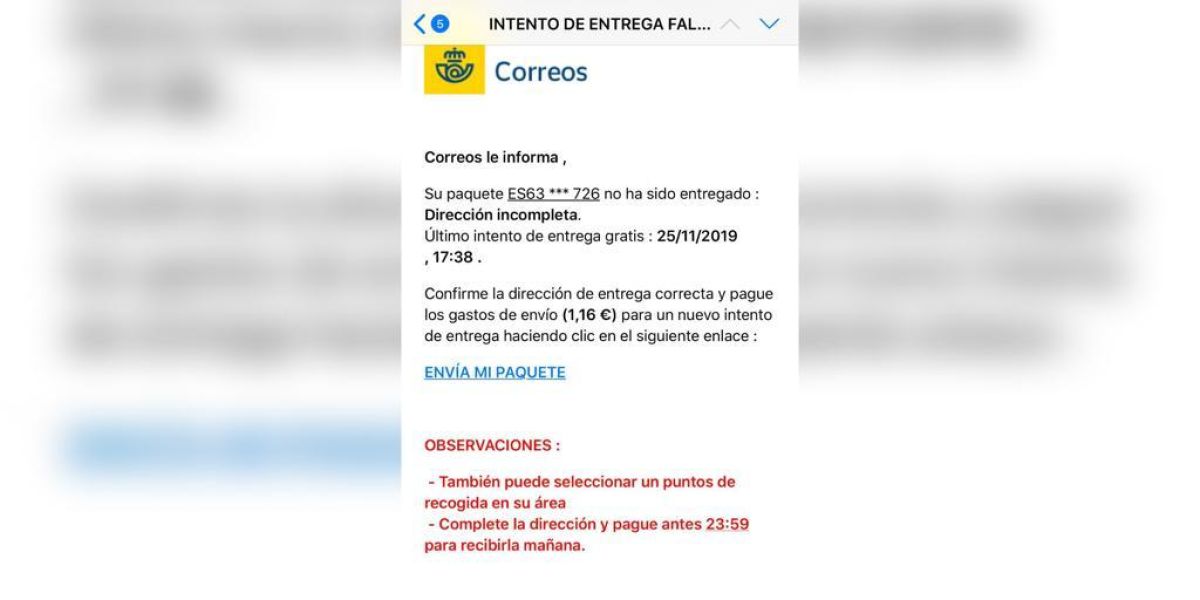 El mensaje falso de Correos
