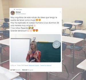 Una profesora da clase de anatomía disfrazada Una profesora da clase de anatomía disfrazada