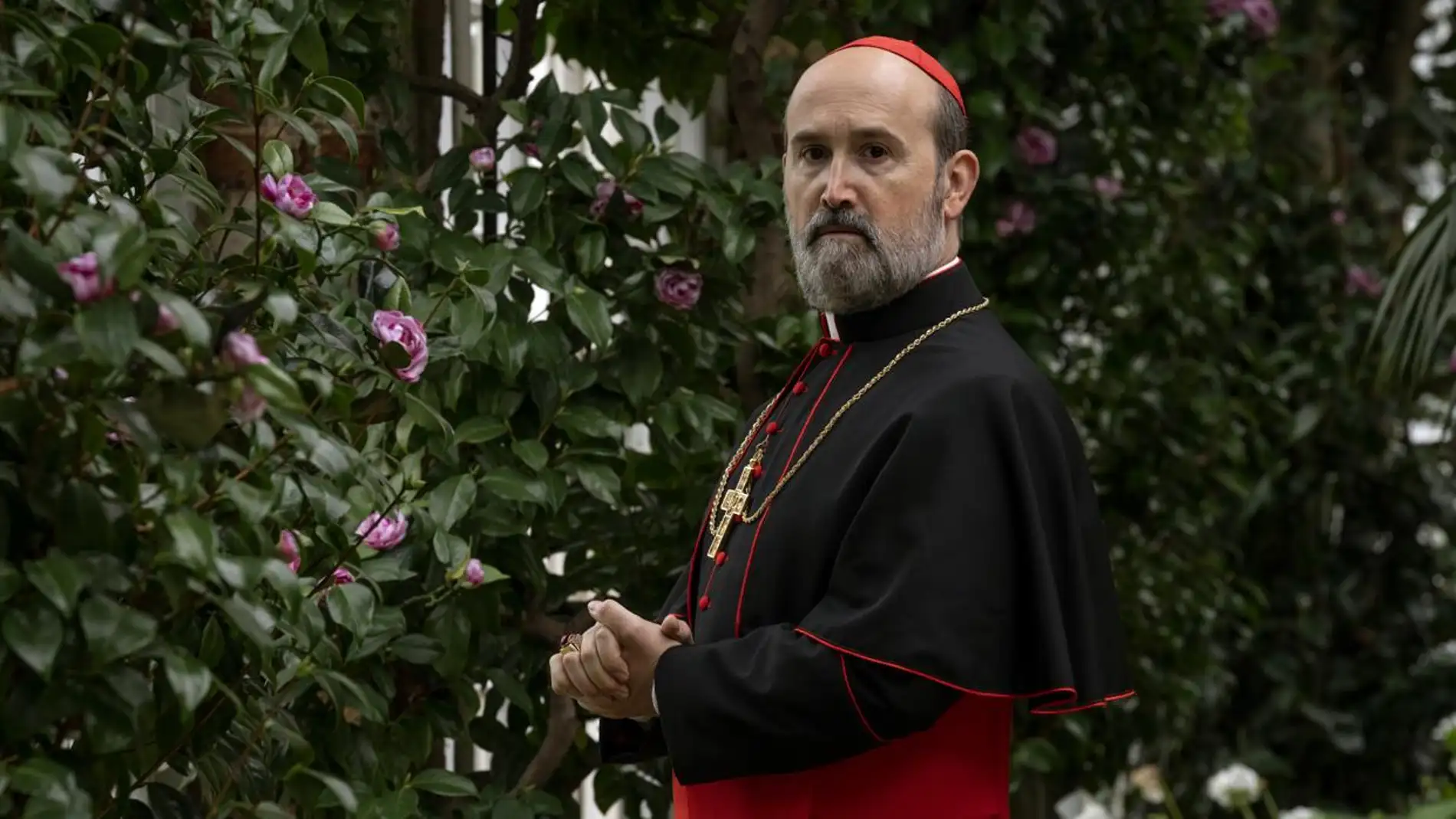 Javier Cámara, caracterizado como su personaje del cardenal Gutiérrez en 'The New Pope' title=