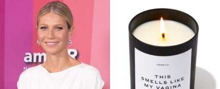 Imagen de la actriz Gwyneth Paltrow a la izquierda y la vela con &#39;olor a su vagina&#39; que se ha agotado a la derecha