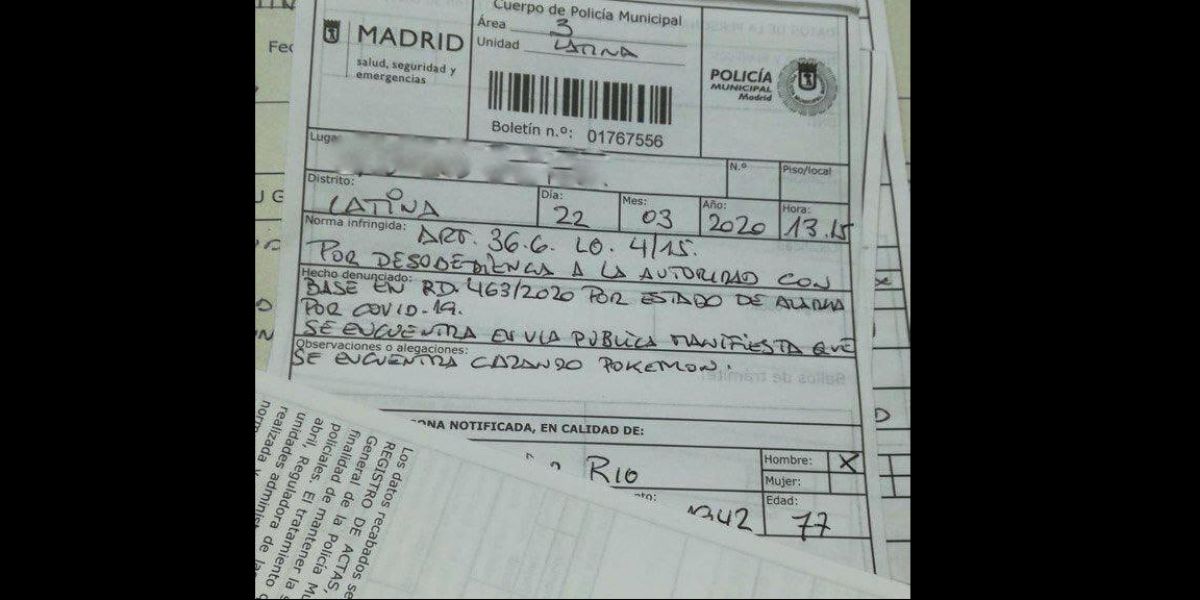 Multa impuesta al hombre de 77 años por quebrantar la cuarentena.