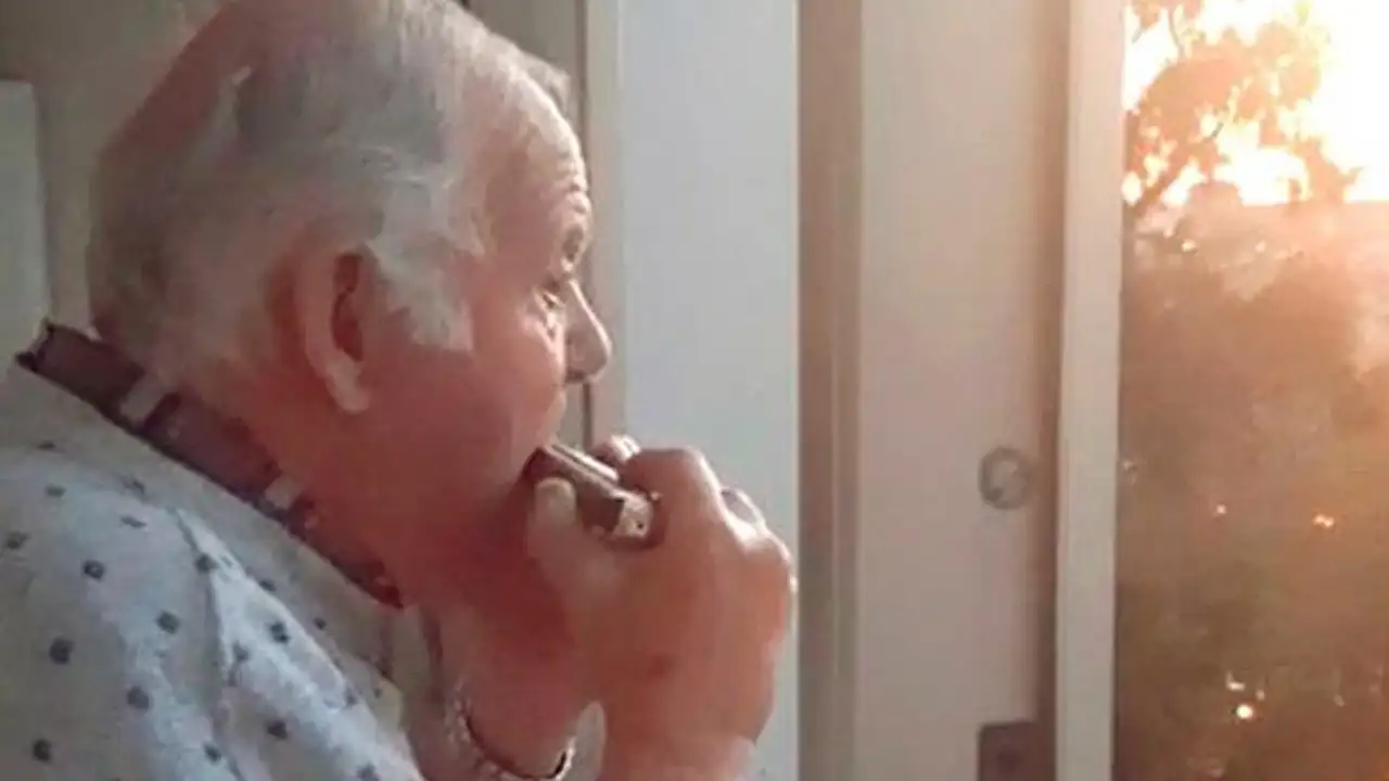 Hermann tocando la armónica a sus vecinos Hermann tocando la armónica a sus vecinos