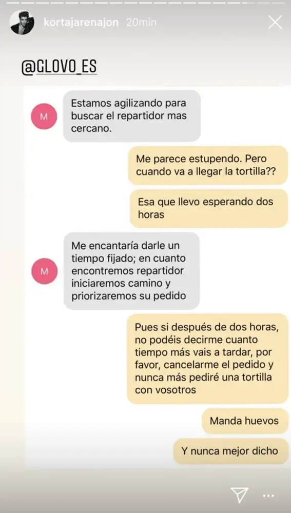 Conversación de Jon Kortajarena con la empresa Glovo Conversación de Jon Kortajarena con la empresa Glovo