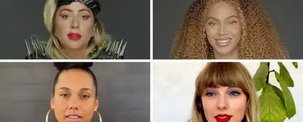 Lady Gaga, Beyoncé, Alicia Keys y Taylor Swift durante sus discursos en Dear Class of 2020 Lady Gaga, Beyoncé, Alicia Keys y Taylor Swift durante sus discursos en Dear Class of 2020