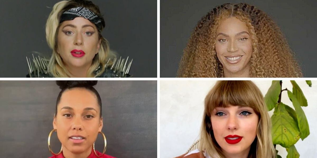 Lady Gaga, Beyoncé, Alicia Keys y Taylor Swift durante sus discursos en Dear Class of 2020
