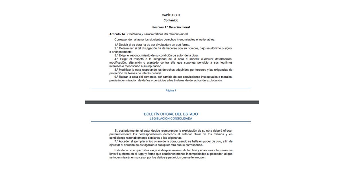 Artículo 14 del BOE sobre los Derechos de Autor