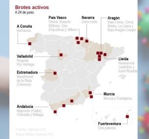 Mapa de los rebrotes en España Mapa de los rebrotes en España
