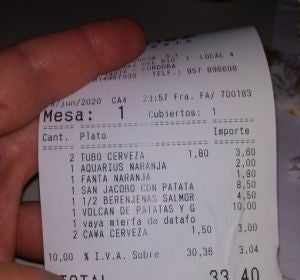 La cuenta de un bar que se ha vuelto viral La cuenta de un bar que se ha vuelto viral