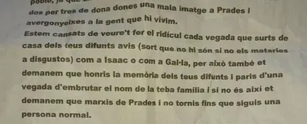 Carta amenazadora a un joven de Prades (Tarragona) por travestirse Carta amenazadora a un joven de Prades (Tarragona) por travestirse