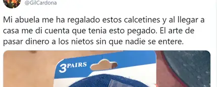 El tuit de un usuario que explica cómo su abuela le ha dado 10 euros a escondidas El tuit de un usuario que explica cómo su abuela le ha dado 10 euros a escondidas