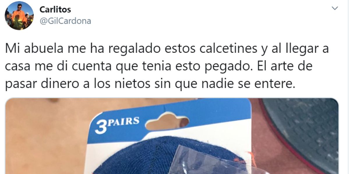 El tuit de un usuario que explica cómo su abuela le ha dado 10 euros a escondidas