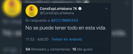 Captura de la polémica contestación del la cuenta del Consulado Español en La Habana