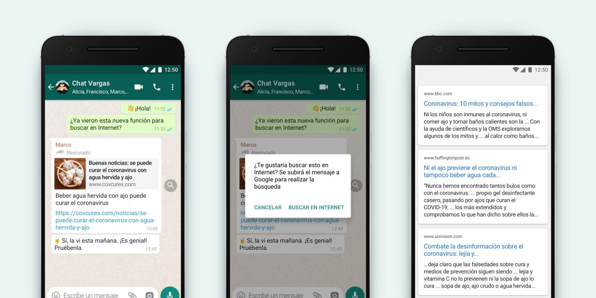 WhatsApp incluye una búsqueda rápida para verificar el contenido de los mensajes reenviados