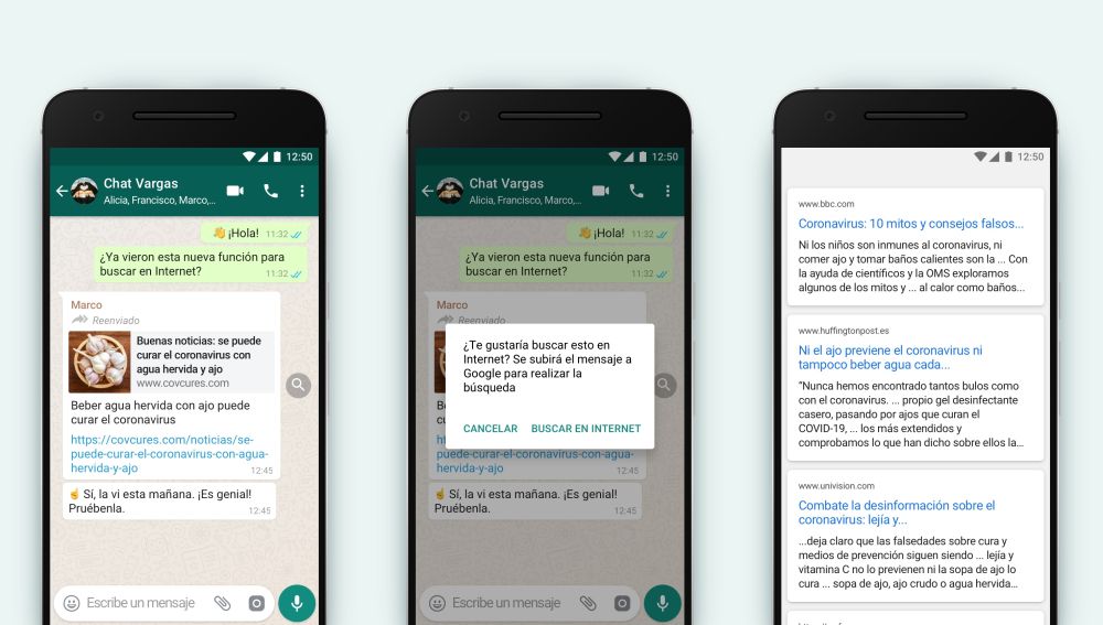 WhatsApp incluye una búsqueda rápida para verificar el contenido de los mensajes reenviados