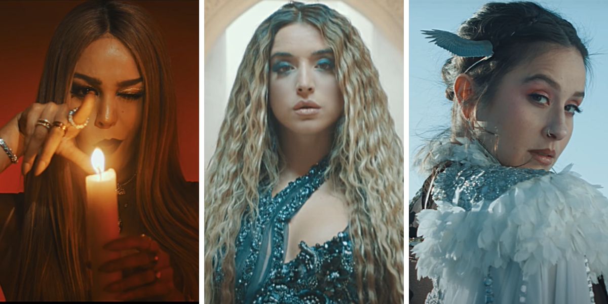 Danna Paola, Lola Indigo y Denise Rosenthal en el vídeo de 'Santería'