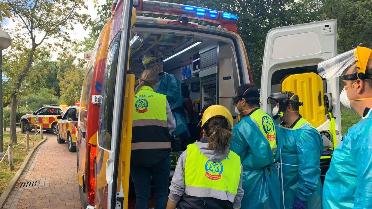 Emergencias Madrid retira en camilla a una mujer atacada por un gorila Emergencias Madrid retira en camilla a una mujer atacada por un gorila
