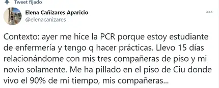 El tuit de la estudiante de enfermería Elena Cañizares El tuit de la estudiante de enfermería Elena Cañizares