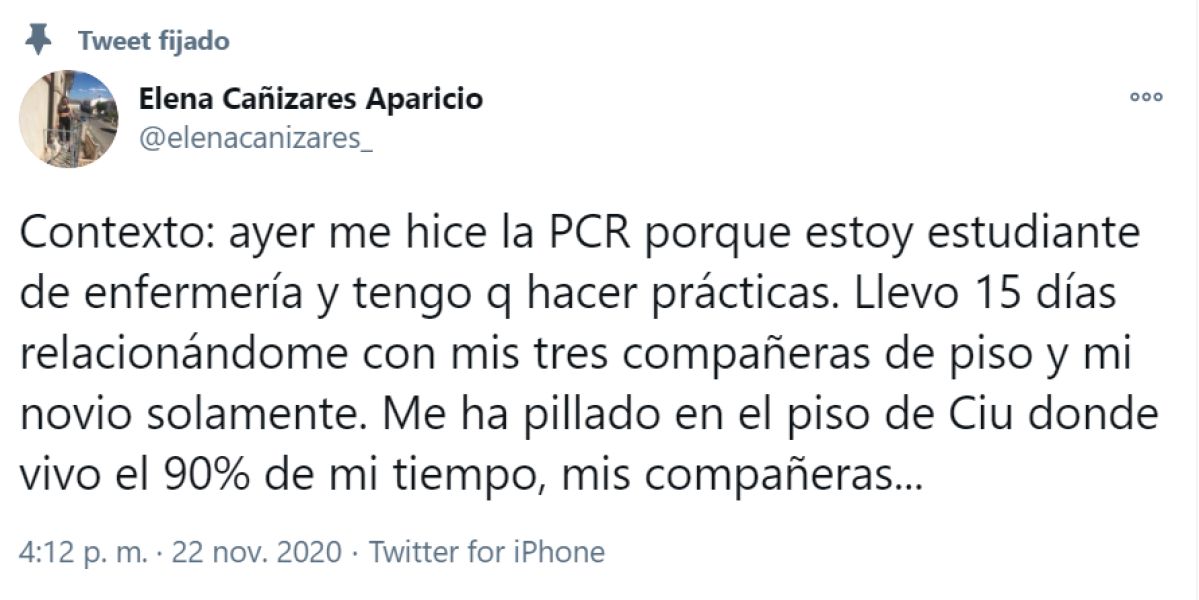 El tuit de la estudiante de enfermería Elena Cañizares