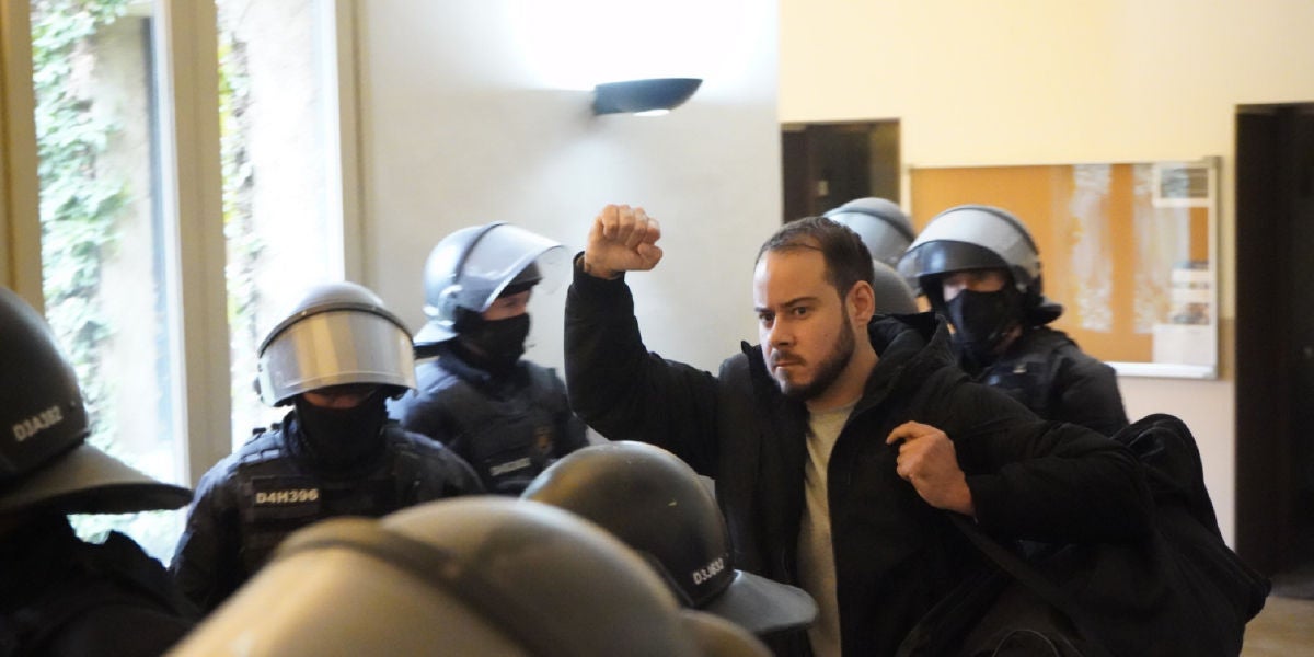 Pablo Hasél arrestado en la Universidad de Lleida el pasado martes 16 de febrero