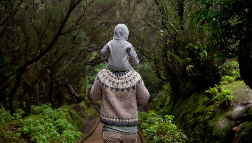 Un padre llevando su hijo a hombros