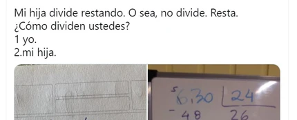 "Mi hija divide restando": la operación de matemáticas viral que hará que te estalle la cabeza "Mi hija divide restando": la operación de matemáticas viral que hará que te estalle la cabeza