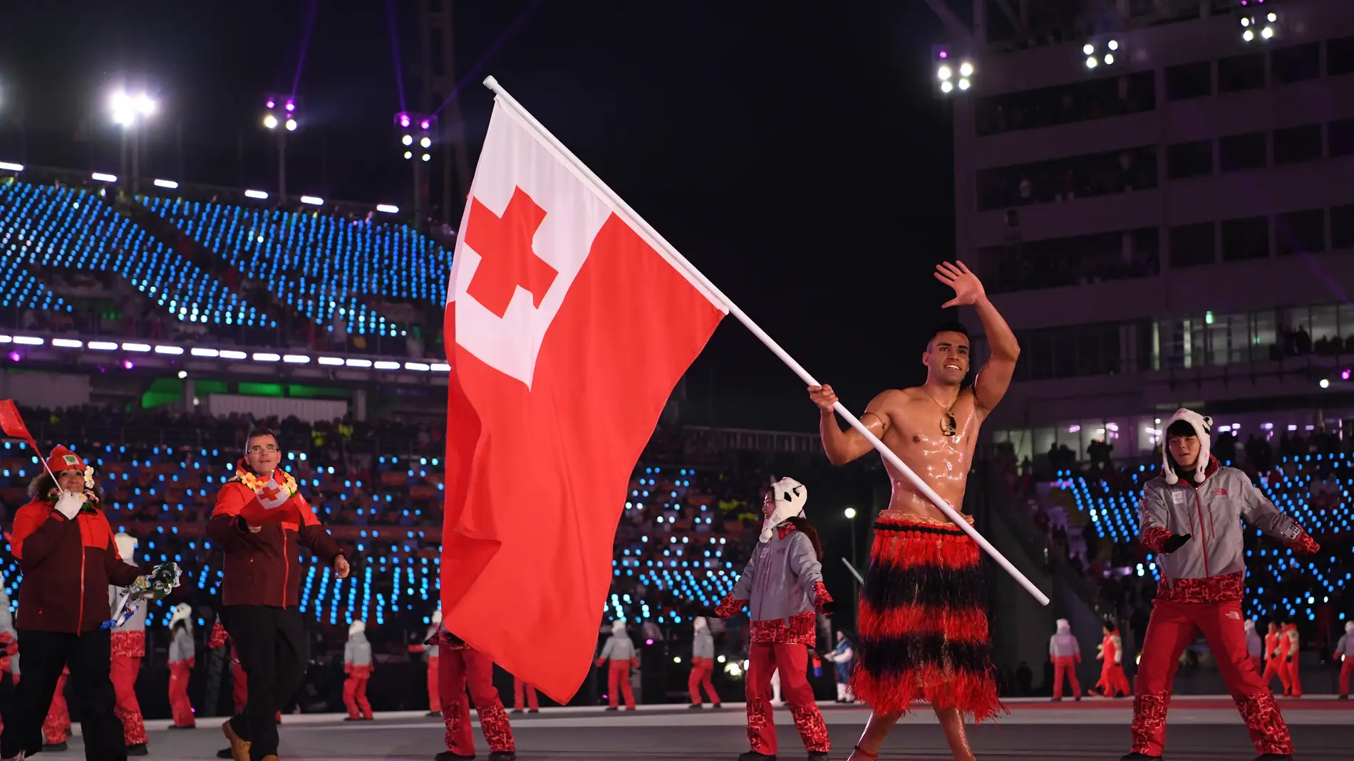 Pita Taufatofua, en la ceremonia de clausura de Pyeongchang 2018