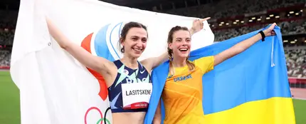 Las atletas María Lasitskene y Yaroslava Mahuchikh Las atletas María Lasitskene y Yaroslava Mahuchikh