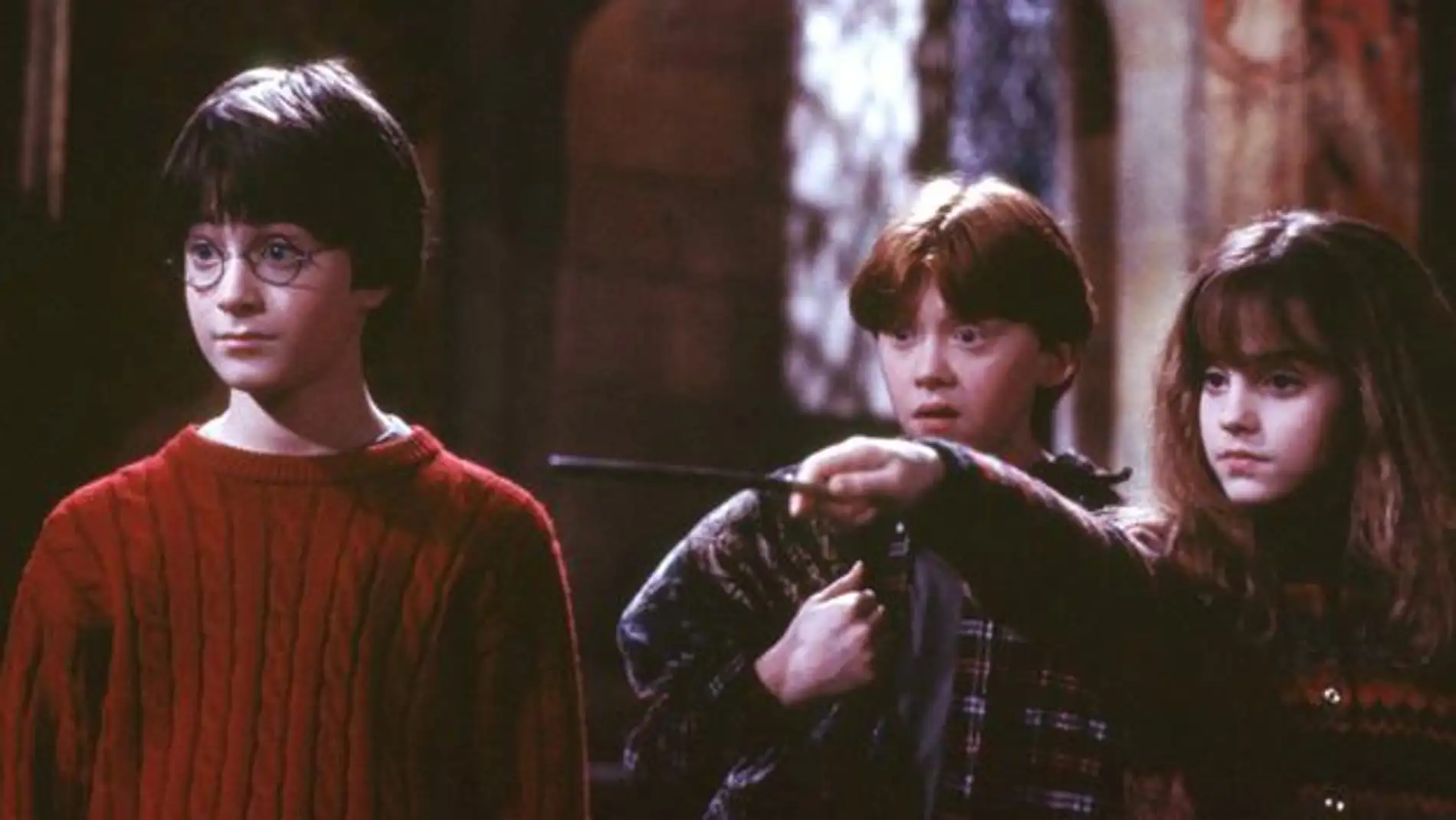 Harry, Ron y Hermione, en 'Harry Potter y la piedra filosofal'