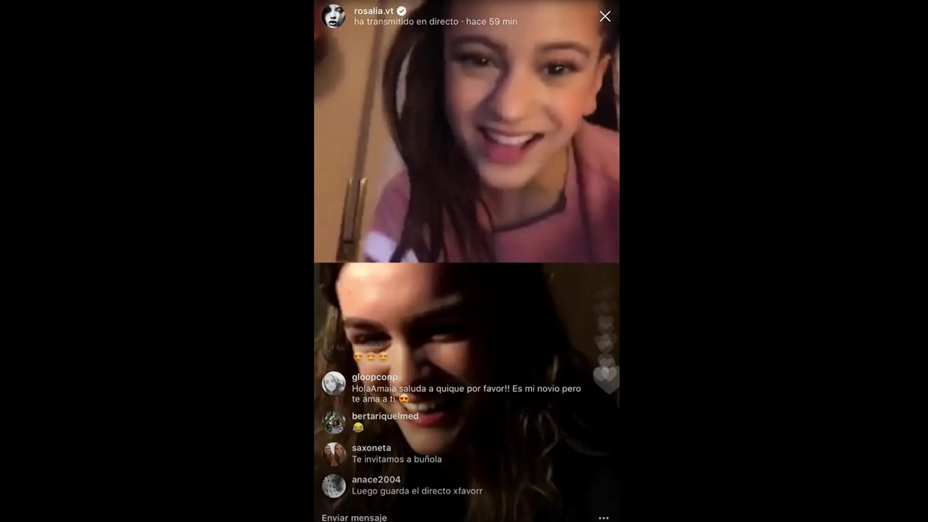Rosalía y Amaia en un directo de Instagram