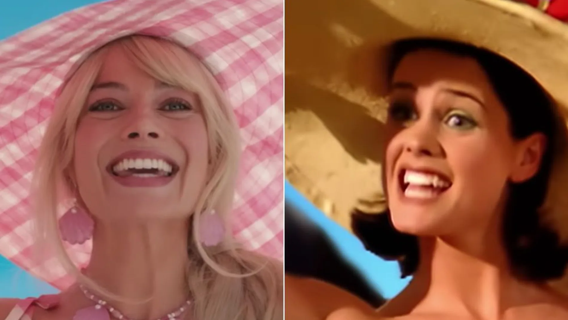 Margot Robbie, en el tráiler de 'Barbie', y Lene Nystrøm, en el video de 'Barbie Girl'