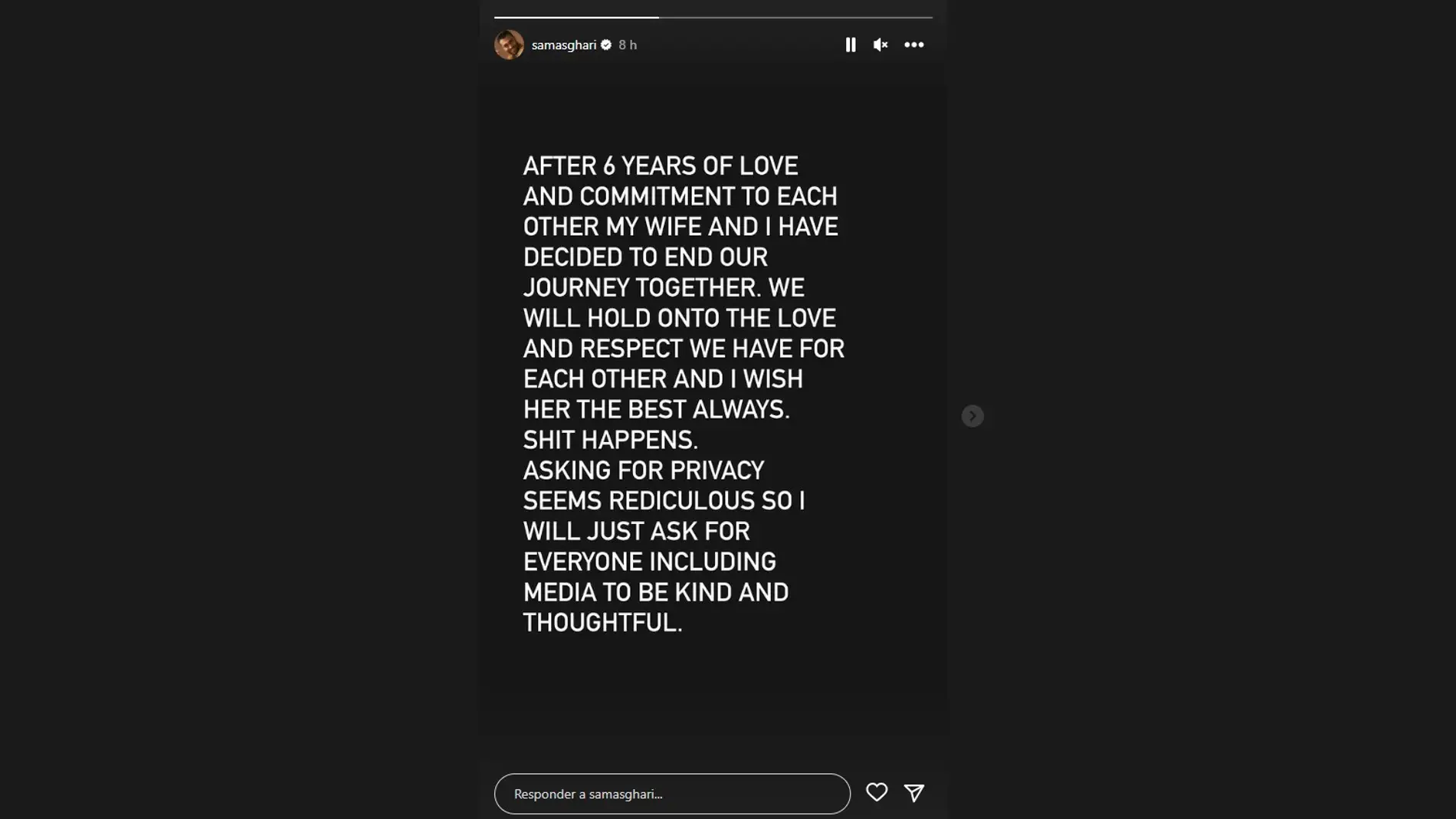El comunicado de Sam Asghari para anunciar su separación.