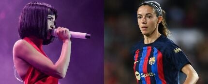 Aitana posa junto a la jugadora del Barcelona Aitana Bonmat&iacute; en su concierto en en Palau Sant Jordi