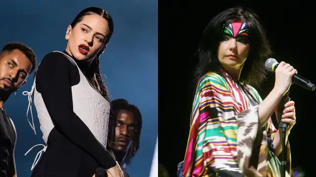 Björk y Rosalía, durante sus respectivas actuaciones.
