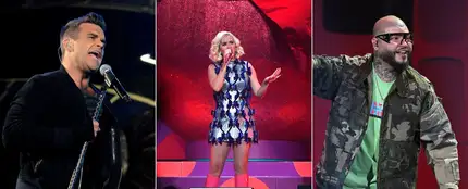 Robbie Williams, Katy Perry y Farruko. Robbie Williams, Katy Perry y Farruko.