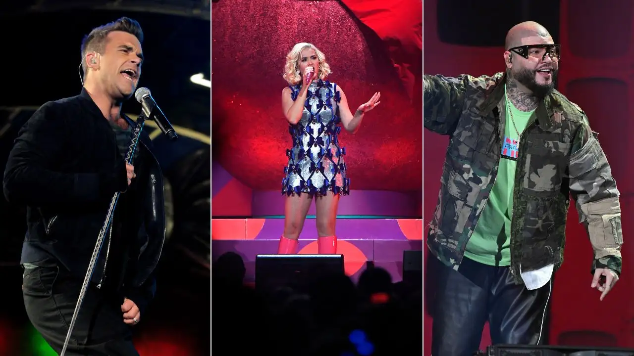 Robbie Williams, Katy Perry y Farruko. Robbie Williams, Katy Perry y Farruko.