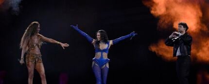Chanel junto a Eleni Foureira y Eric Saade en la primera semifinal de Eurovisión 2024.