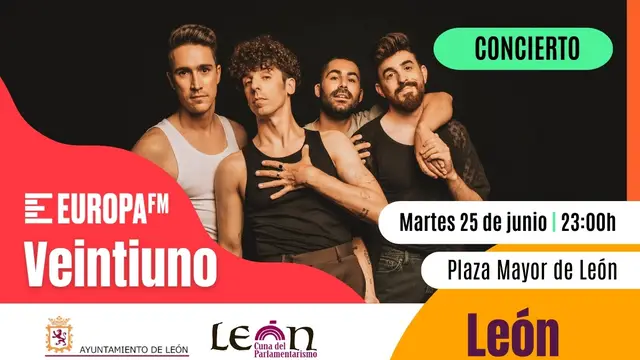 Disfruta del espectacular directo de Veintiuno en su concierto en la Plaza Mayor de León