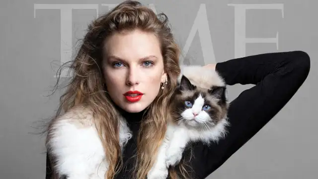 Taylor Swift en la portada de la revista Time con su gato Benjamin Button