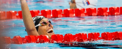 La nadadora espa&ntilde;ola Teresa Perales tras la final de 50 metros espalda S2 Femenino de los Juegos Paral&iacute;mpicos Par&iacute;s 2024