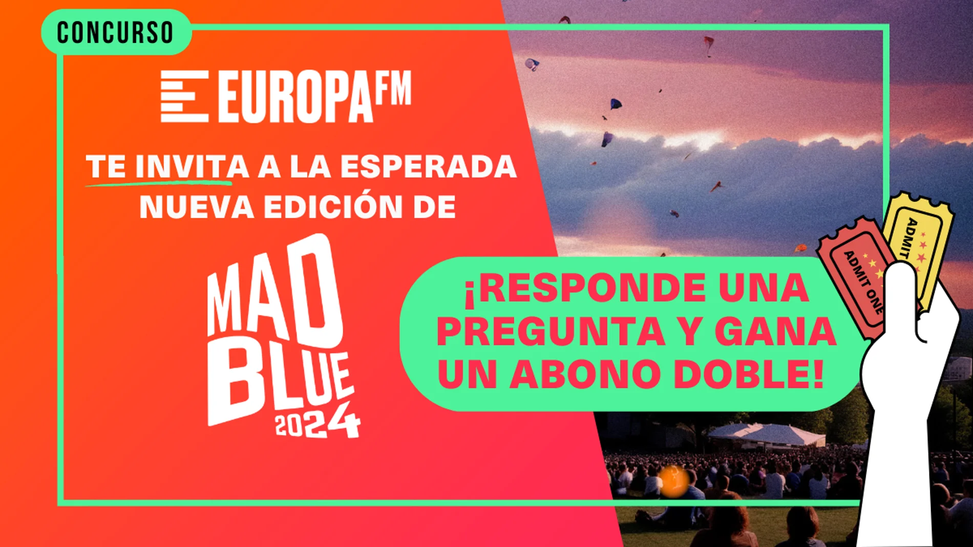 Europa FM te invita a MadBlue Festival, con Mikel Izal, Álvaro de Luna, Veintiuno y muchos más Europa FM te invita a MadBlue Festival, con Mikel Izal, Álvaro de Luna, Veintiuno y muchos más