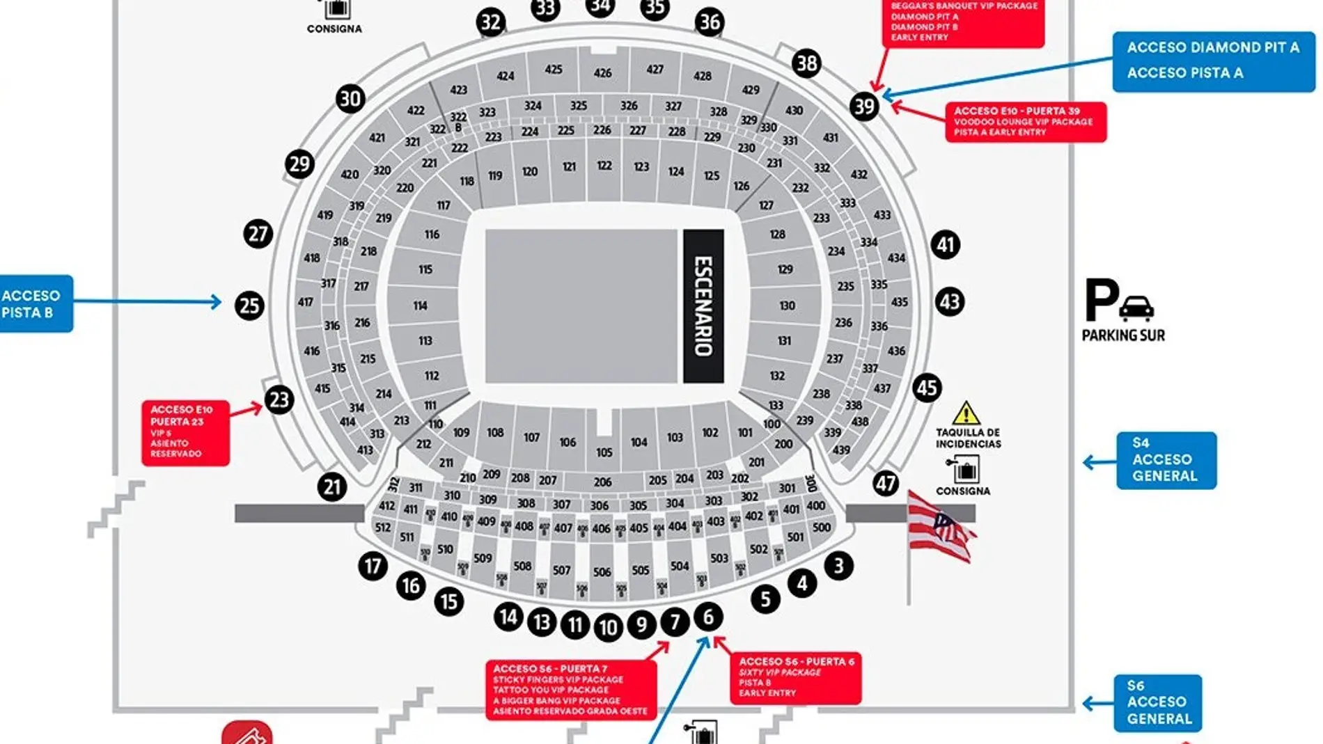 Mapa de los accesos al estadio Metropolitano en 2022 Mapa de los accesos al estadio Metropolitano en 2022