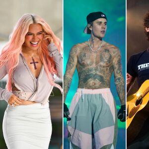  Karol G, Justin Bieber, Shawn Mendes y Guitarricadelafuente en diferentes conciertos. 